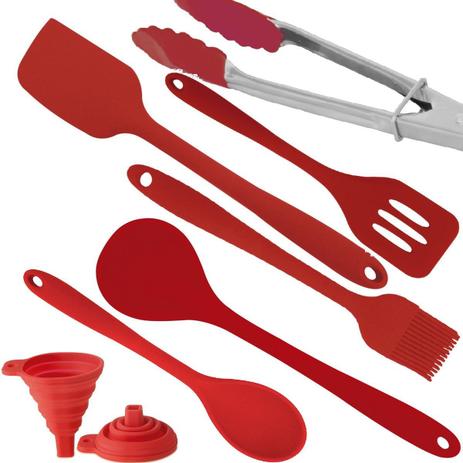 Conjunto 7 (sete) utensílios de Silicone com Pinça - Vermelho - MIMO LTDA Menor preço em Conjunto 7 (sete) utensílios de Silicone com Pinça - Vermelho - MIMO LTDA