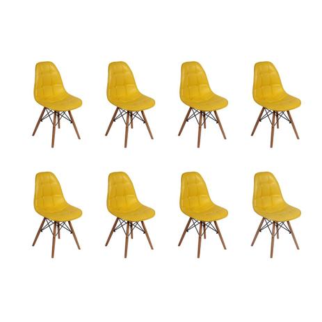 Conjunto 8 Cadeiras Dkr Charles Eames Wood Estofada Botonê Amarela - Magazine decor Menor preço em Conjunto 8 Cadeiras Dkr Charles Eames Wood Estofada Botonê Amarela - Magazine decor