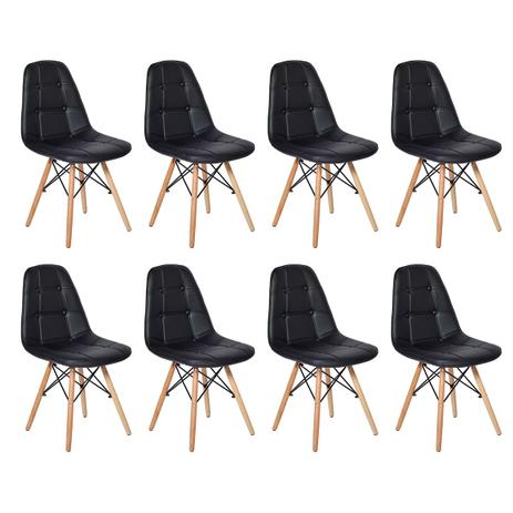 Conjunto 8 Cadeiras Dkr Charles Eames Wood Estofada Botonê Preta - Magazine Decor Menor preço em Conjunto 8 Cadeiras Dkr Charles Eames Wood Estofada Botonê Preta - Magazine Decor