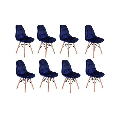 Conjunto 8 Cadeiras Eiffel Botonê Estofada Veludo Base Madeira - Azul Marinho - Magazine Decor Menor preço em Conjunto 8 Cadeiras Eiffel Botonê Estofada Veludo Base Madeira - Azul Marinho - Magazine Decor