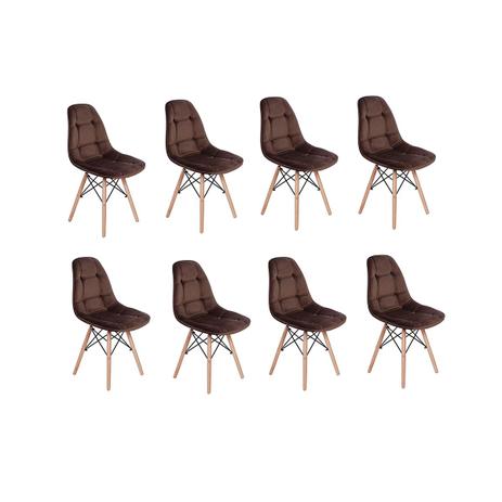 Conjunto 8 Cadeiras Eiffel Botonê Estofada Veludo Base Madeira - Marrom - Magazine decor Menor preço em Conjunto 8 Cadeiras Eiffel Botonê Estofada Veludo Base Madeira - Marrom - Magazine decor