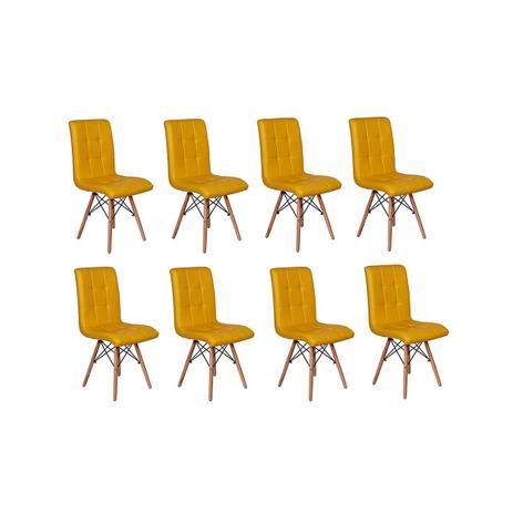 Conjunto 8 Cadeiras Eiffel Gomos Estofada Base Madeira - Amarela - Magazine Decor Menor preço em Conjunto 8 Cadeiras Eiffel Gomos Estofada Base Madeira - Amarela - Magazine Decor