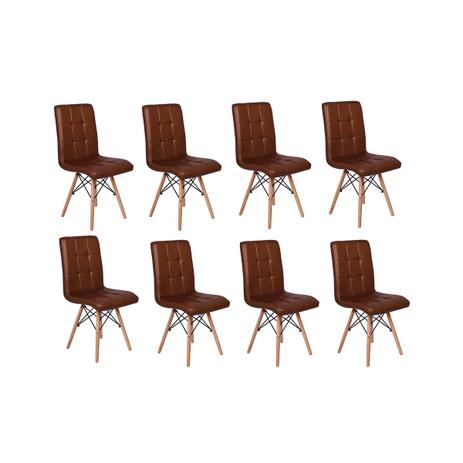 Conjunto 8 Cadeiras Eiffel Gomos Estofada Base Madeira - Marrom - Magazine decor Menor preço em Conjunto 8 Cadeiras Eiffel Gomos Estofada Base Madeira - Marrom - Magazine decor