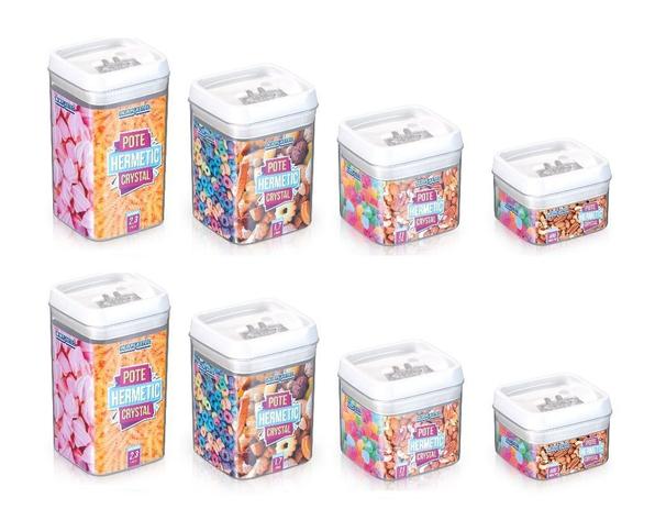 Conjunto 8 Potes Herméticos Porta Mantimentos - Injeplastec Menor preço em Conjunto 8 Potes Herméticos Porta Mantimentos - Injeplastec