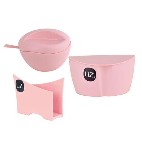 Conjunto Açucareiro Saleiro e Porta Guardanapo Rosa 3 pcs - Uz Menor preço em Conjunto Açucareiro Saleiro e Porta Guardanapo Rosa 3 pcs - Uz