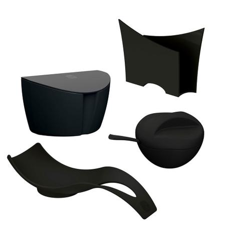 Conjunto Açucareiro Saleiro P Guardanapo Apoio Colher Preto - Uz Menor preço em Conjunto Açucareiro Saleiro P Guardanapo Apoio Colher Preto - Uz