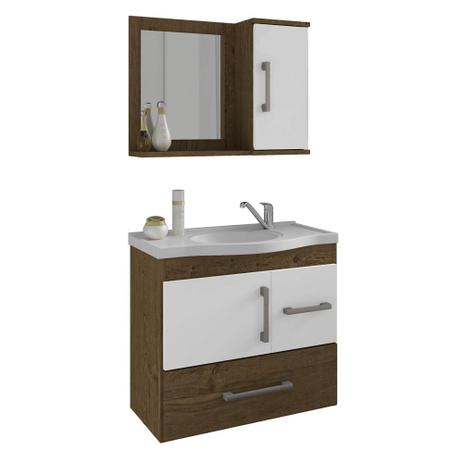Conjunto Armário Banheiro Fortaleza com Espelheira MGM Carvalho/Branco - Mgm moveis Menor preço em Conjunto Armário Banheiro Fortaleza com Espelheira MGM Carvalho/Branco - Mgm moveis