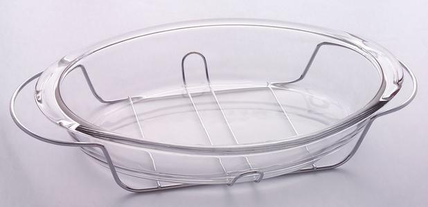 Conjunto Assadeira de Vidro e Suporte Aramado Oval 2 peças - Top line Menor preço em Conjunto Assadeira de Vidro e Suporte Aramado Oval 2 peças - Top line