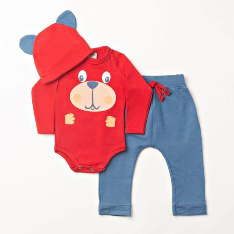 Conjunto Baby Body Urso com Touca Vermelho e Calça Jeans - Pimentinha Kids Menor preço em Conjunto Baby Body Urso com Touca Vermelho e Calça Jeans - Pimentinha Kids