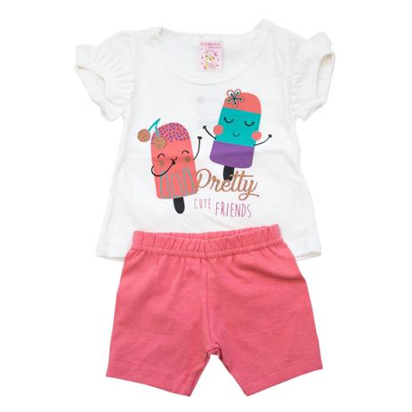 Conjunto Baby Picolé Blusa e Short Branco - Alemara Menor preço em Conjunto Baby Picolé Blusa e Short Branco - Alemara