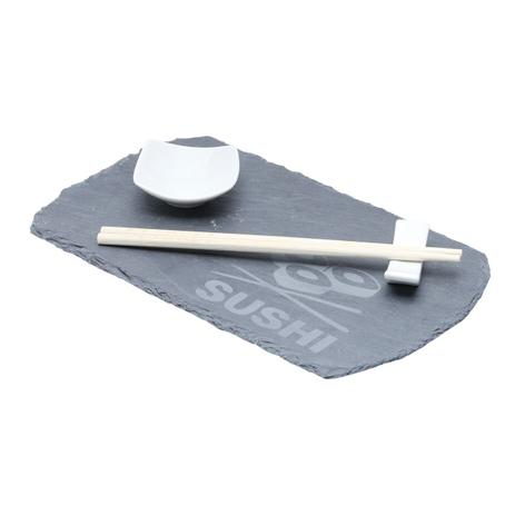 Conjunto Bandeja ardósia, 1 par de palitos de bambu, 1 suporte e 1 molheira de cerâmica - Lyor é boa?