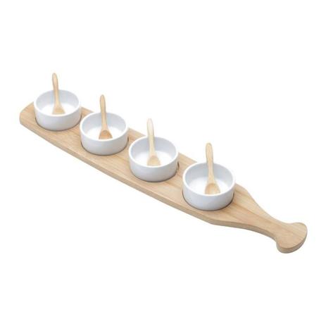 Conjunto bandeja de bambu com 4 molheiras de ceramica e 4 colheres de bambu - Lyor Menor preço em Conjunto bandeja de bambu com 4 molheiras de ceramica e 4 colheres de bambu - Lyor