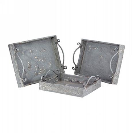 Conjunto Bandeja Decorativa Envelhecida Cinza 3 Pç - Fratelli decor Menor preço em Conjunto Bandeja Decorativa Envelhecida Cinza 3 Pç - Fratelli decor