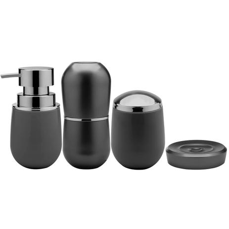 Conjunto Banheiro Belly Saboneteiras Porta Escova Algodão Grafite - Ou Menor preço em Conjunto Banheiro Belly Saboneteiras Porta Escova Algodão Grafite - Ou