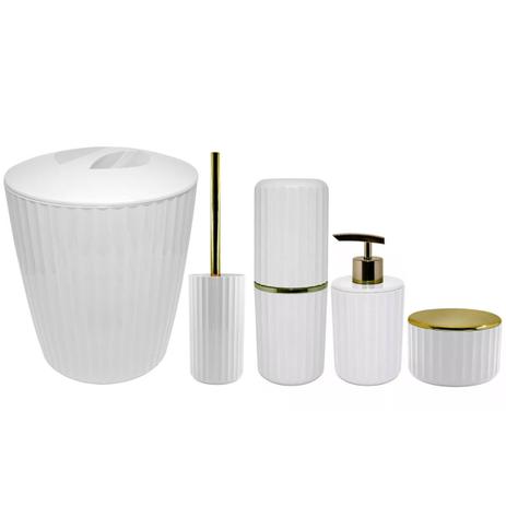 Conjunto Banheiro Lixeira Porta Escova Sabonete Líquido Porta Algodão Branco Fechado - Ou Menor preço em Conjunto Banheiro Lixeira Porta Escova Sabonete Líquido Porta Algodão Branco Fechado - Ou