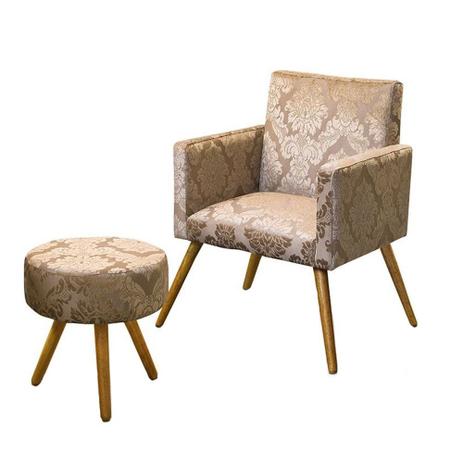Conjunto Banqueta Florenza e Poltrona Larissa Suede Estampado Papel Bege - S.E. De Cristo - V7 decor Menor preço em Conjunto Banqueta Florenza e Poltrona Larissa Suede Estampado Papel Bege - S.E. De Cristo - V7 decor