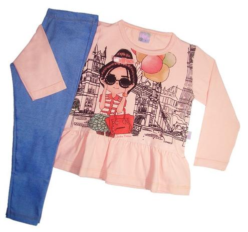 Conjunto Bata Calça Legging Com Estampa-Salmão - Quebra cabeça Menor preço em Conjunto Bata Calça Legging Com Estampa-Salmão - Quebra cabeça