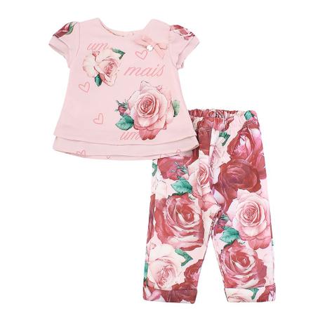 Conjunto Bebê Bata e Calça Floral - 1+1 Menor preço em Conjunto Bebê Bata e Calça Floral - 1+1