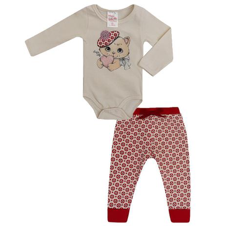 Conjunto Bebê Body e Calça Gatinha - Meia de leite Menor preço em Conjunto Bebê Body e Calça Gatinha - Meia de leite