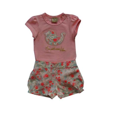 conjunto bebê menina body bordado e short estampado em flor - Milon Menor preço em conjunto bebê menina body bordado e short estampado em flor - Milon