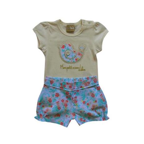 conjunto bebê menina body bordado e short estampado milon Menor preço em conjunto bebê menina body bordado e short estampado milon