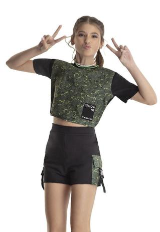 conjunto camuflado feminino short e cropped