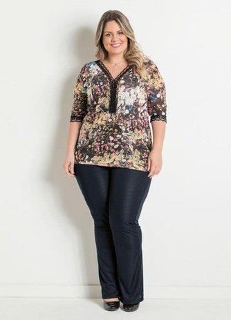 Conjunto Blusa E Calça Floral E Preto Marguerite- - Grazi - Conjunto de  Roupa Plus Size Feminino - Magazine Luiza