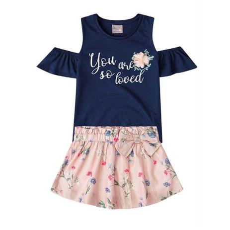 Conjunto Blusa e Saia-Short Infantil Menina Mundi Você é Tão Amada Menor preço em Conjunto Blusa e Saia-Short Infantil Menina Mundi Você é Tão Amada
