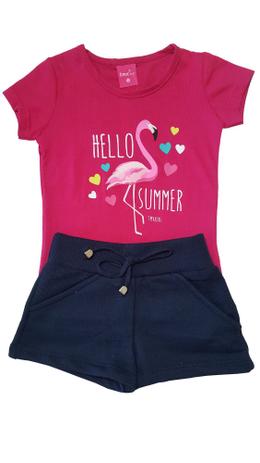 Conjunto Blusa e Shorts TMX Hello Summer PinK/Marinho Tamanho 2 Menor preço em Conjunto Blusa e Shorts TMX Hello Summer PinK/Marinho Tamanho 2
