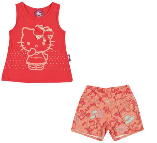 Conjunto Blusa regata Cotton e Short - Coral - Hello Kitty é boa?