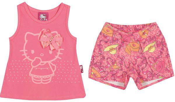Conjunto Blusa regata Cotton e Short - Pink - Hello Kitty é boa?