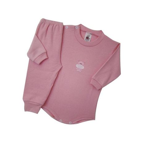 Conjunto Body c/ Aplique de Hipopótamo - Rosa - Bate palminha Menor preço em Conjunto Body c/ Aplique de Hipopótamo - Rosa - Bate palminha