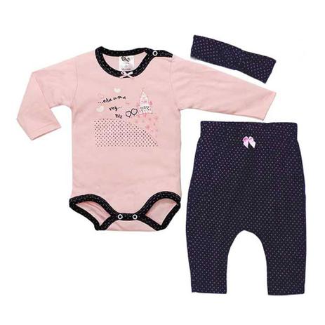 Conjunto Body Longo Era Uma Vez e Calça Saruel - Rosa e Azul Marinho - BB2 Menor preço em Conjunto Body Longo Era Uma Vez e Calça Saruel - Rosa e Azul Marinho - BB2
