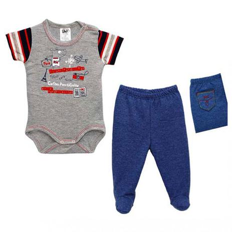 Conjunto Body Manga Curta e Calça Culote com Bolso em Suedine - Azul e Cinza - BB2 Menor preço em Conjunto Body Manga Curta e Calça Culote com Bolso em Suedine - Azul e Cinza - BB2