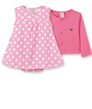 Conjunto Body vestido com casaqueto Pingo Lelê Pink Poa Menor preço em Conjunto Body vestido com casaqueto Pingo Lelê Pink Poa