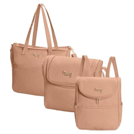 Conjunto bolsa maternidade Classic bege 03 peças bolsas G e M + mochila - Hug Menor preço em Conjunto bolsa maternidade Classic bege 03 peças bolsas G e M + mochila - Hug