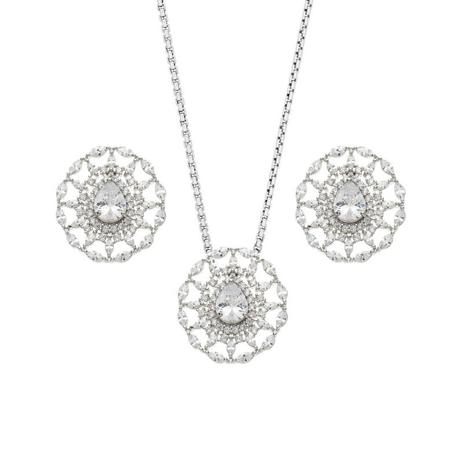 Conjunto Brinco e Gargantilha Navete Tiffany e Zircônias - Banho em Ródio Branco - Kelly guimarães Menor preço em Conjunto Brinco e Gargantilha Navete Tiffany e Zircônias - Banho em Ródio Branco - Kelly guimarães