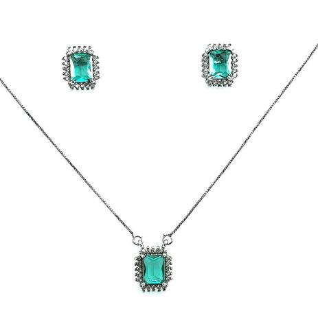 Conjunto Brinco e Gargantilha Zirconia Quadrada Turmalina Banhado Rodio Negro - Kelly guimarães Menor preço em Conjunto Brinco e Gargantilha Zirconia Quadrada Turmalina Banhado Rodio Negro - Kelly guimarães