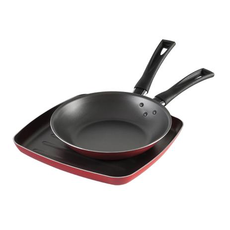Conjunto Brinox 2 peças - Grill e Frigideira Garlic Vermelha Menor preço em Conjunto Brinox 2 peças - Grill e Frigideira Garlic Vermelha