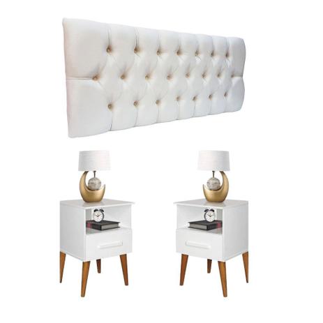 Conjunto Cabeceira Painel Paris 1,40 Suede Capitonê Areia e 02 Mesas de Cabeceira Pérola Branca - ROMAR Menor preço em Conjunto Cabeceira Painel Paris 1,40 Suede Capitonê Areia e 02 Mesas de Cabeceira Pérola Branca - ROMAR