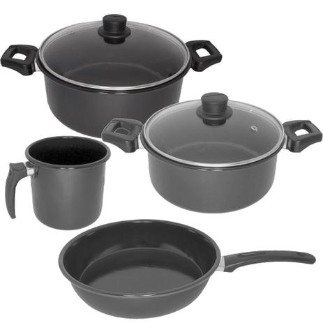 Conjunto Caçarolas Esmaltadas, Caneco e Frigideira Preta Granitada com 2 Tampas de Vidro - Pravas é boa?