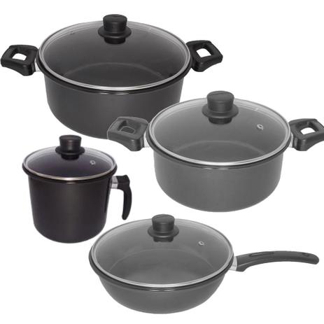 Conjunto Caçarolas Esmaltadas, Caneco e Frigideira Preta Granitada com 4 Tampas de Vidro - Pravas é boa?