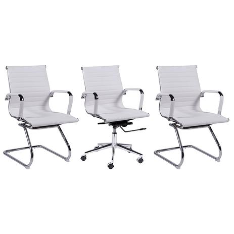 Conjunto Cadeiras Office Eames 1 Diretor 2 Auxiliares Brancas - Uni design Menor preço em Conjunto Cadeiras Office Eames 1 Diretor 2 Auxiliares Brancas - Uni design