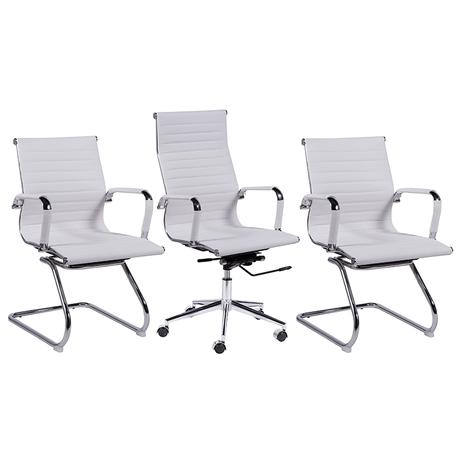 Conjunto Cadeiras Office Eames 1 Presidente 2 Auxiliares Brancas - Uni design Menor preço em Conjunto Cadeiras Office Eames 1 Presidente 2 Auxiliares Brancas - Uni design