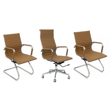 Conjunto Cadeiras Office Eames 1 Presidente 2 Auxiliares Caramelo - Uni design Menor preço em Conjunto Cadeiras Office Eames 1 Presidente 2 Auxiliares Caramelo - Uni design