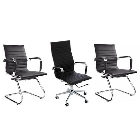 Conjunto Cadeiras Office Eames 1 Presidente 2 Auxiliares Pretas - Uni design Menor preço em Conjunto Cadeiras Office Eames 1 Presidente 2 Auxiliares Pretas - Uni design