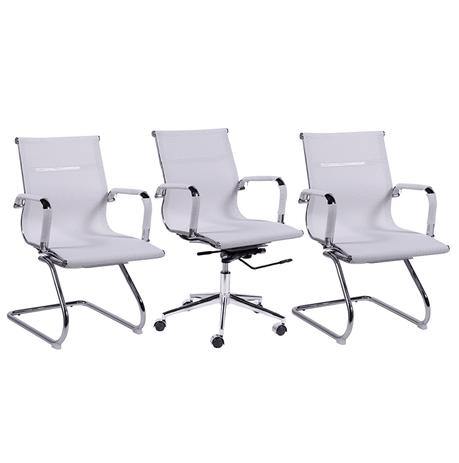 Conjunto Cadeiras Office Eames Tela Mesh 1 Diretor 2 Auxiliares Branco - Uni design Menor preço em Conjunto Cadeiras Office Eames Tela Mesh 1 Diretor 2 Auxiliares Branco - Uni design