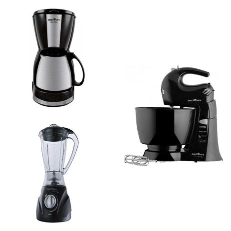 Conjunto Cafeteira, Liquidificador e Batedeira 220V Britânia Preto Menor preço em Conjunto Cafeteira, Liquidificador e Batedeira 220V Britânia Preto