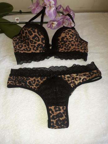 Conjunto Calcinha e sutiã animal print, modelo onça - Vitoria Lingerie -  Conjunto de Lingerie - Magazine Luiza