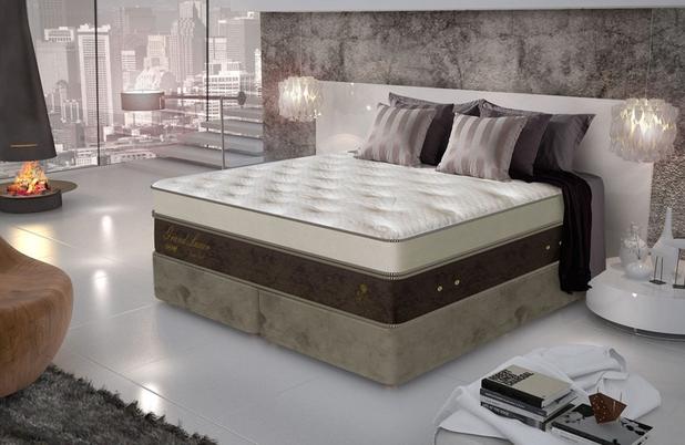 Conjunto cama box casal King com colchão Primeline Grand Luxor Base Suede Graf Bege Gazin Colchões Menor preço em Conjunto cama box casal King com colchão Primeline Grand Luxor Base Suede Graf Bege Gazin Colchões